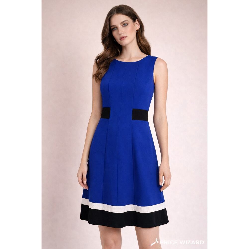 Calvin Klein Blue Fit & Flare Size 12 Dress Sleeveless Colorblock